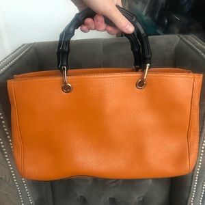 Gucci Bamboo Handle Orange Leather Bag